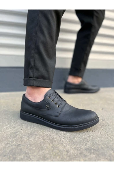 Joy Ayakkabı JY0610 Clasico Bağcıklı Cilt Erkek Günlük Klasik Ayakkabı CST - Mat Siyah ürün görseli 1