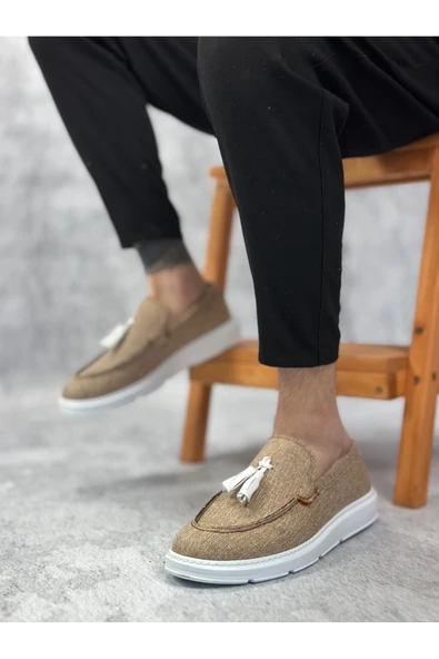 Arda Erkek AyakkabıBA0005 Bağcıksız Yüksek Taban Klasik Keten Hardal Püsküllü Erkek Ayakkabı - Resim 3