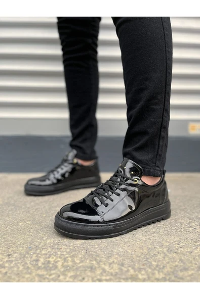 Joy Ayakkabı JY152 Cool Bağcıklı Rugan Erkek Günlük Spor Klasik Ayakkabı RST - Siyah - Resim 2