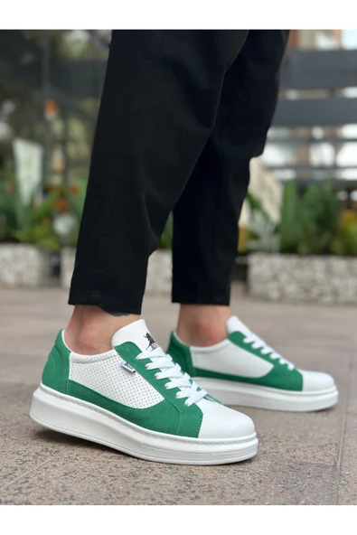 Arda BA0423 BOA Kalın Yüksek Taban Beyaz Yeşil Bağcıklı Spor Erkek Ayakkabı - Resim 2