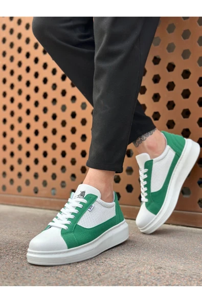Arda BA0423 BOA Kalın Yüksek Taban Beyaz Yeşil Bağcıklı Spor Erkek Ayakkabı - Resim 3