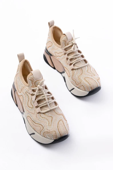 İnfon Ayakkabı Marketi Spor Ayakkabı RS-402 Siyah Bağcıklı Fileli Taşlı Platin Taban Günlük Kadın Spor - Resim 3