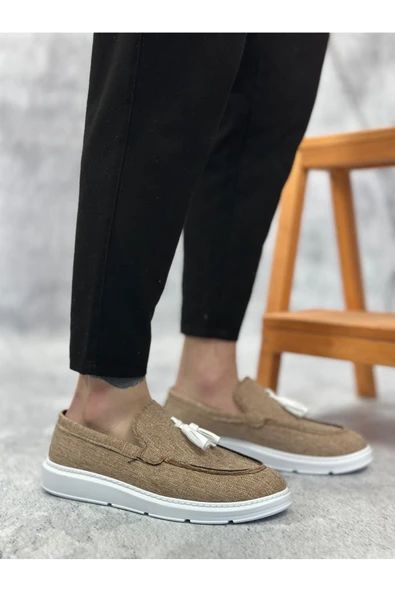 Arda Erkek AyakkabıBA0005 Bağcıksız Yüksek Taban Klasik Keten Hardal Püsküllü Erkek Ayakkabı ürün görseli 1