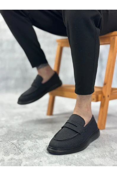 Arda Erkek AyakkabıBA0355 Bağcıksız Keten Siyah Taban Klasik Corcik Erkek Ayakkabı ürün görseli 1