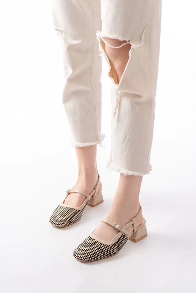 Modaiconu 720 Bej Desenli Arkası Açık Günlük Kadın Sandalet - Resim 2