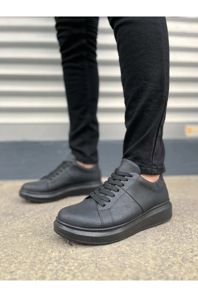 Joy Ayakkabı JY151 Boost Bağcıklı Cilt Erkek Günlük Sneaker Ayakkabı CST - Siyah - Resim 2