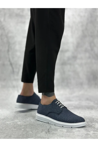 Arda BA0003 Bağcıklı Klasik Spor Keten Lacivert Beyaz Taban Casual Erkek Ayakkabı - Resim 2