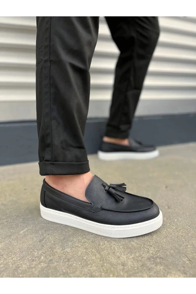 Joy Ayakkabı JY153 Bloom Bağcıksız Püsküllü Cilt Erkek Günlük Spor Klasik Ayakkabı CBT - Siyah ürün görseli