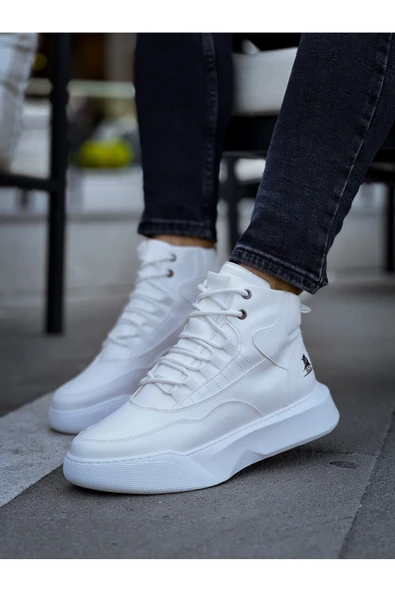 aradimtaradim BA0318 Bağcıklı Erkek Yüksek Taban Beyaz Spor Bot ürün görseli