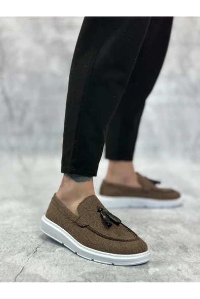 Arda Erkek AyakkabıBA0005 Bağcıksız Yüksek Taban Klasik Keten Kahverengi Püsküllü Erkek Ayakkabı - Resim 2
