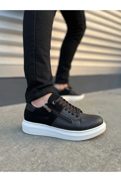 Joy Ayakkabı JY155 Warrior Bağcıklı ve Fermuarlı Cilt Süet Erkek Günlük Sneaker Ayakkabı CSBT - Siyah ürün görseli 1