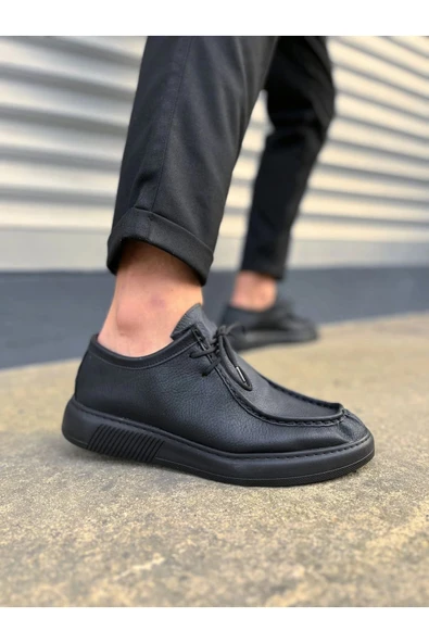Joy Ayakkabı JY170 Tornado Bağcıklı Cilt Erkek Günlük Spor Klasik Ayakkabı CST - Siyah ürün görseli