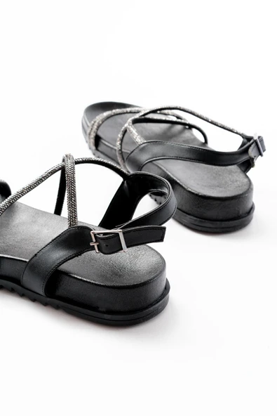 İnfon Ayakkabı Marketi sandalet1001-1105 Siyah Platin Taşlı Günlük Kadın Sandalet - Resim 5