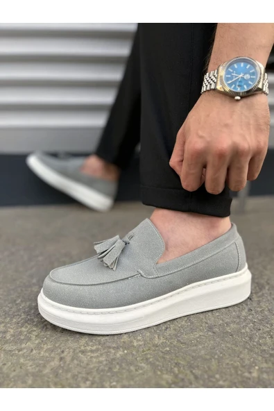 Joy Ayakkabı JY154 Blaze Bağcıksız Püsküllü Süet Erkek Günlük Spor Klasik Ayakkabı SBT - Gri - Resim 3
