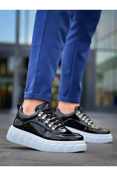 Arda Erkek AyakkabıKB-X10 Kuback Siyah Rugan Beyaz Yüksek Taban Günlük Spor Ayakkabı - Resim 3