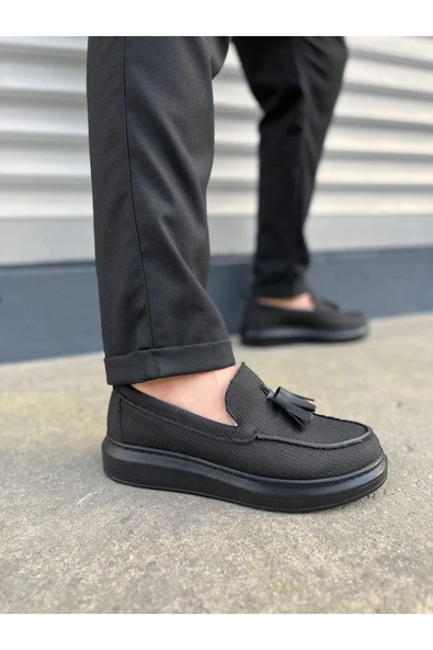 Joy Ayakkabı JY154 Blaze Bağcıksız Püsküllü Keten Erkek Günlük Spor Klasik Ayakkabı KST - Siyah ürün görseli 1