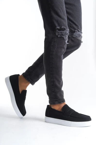 Arda Erkek AyakkabıSLW180 Estilo X Bağcıksız Süet Erkek Günlük Spor Klasik Ayakkabı SBT - Siyah - Resim 4