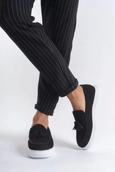 aradimtaradim SLW154 Blaze Bağcıksız Püsküllü Süet Erkek Günlük Spor Klasik Ayakkabı SBT - Siyah - Resim 3