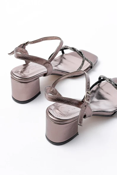 İnfon Ayakkabı Marketi K-888 Kadın Platin İnce Sarmal Bantlı Topuklu Ayakkabı - Resim 5