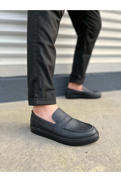 Joy Ayakkabı JY180 Estilo X Bağcıksız Cilt Erkek Günlük Spor Klasik Ayakkabı CST - Siyah ürün görseli 1
