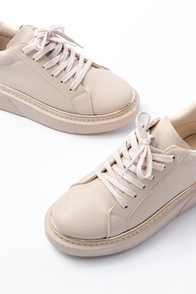 İnfon Ayakkabı Marketi RS-2435 Bej Roze Bağcıklı Dikişli Günlük Spor Ayakkabı - Resim 4