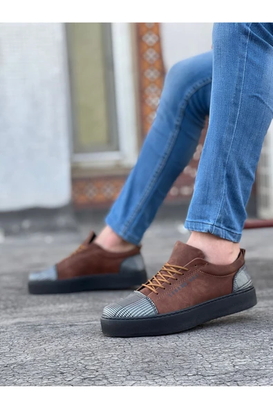 Arda BA0104 Bağcıklı Taba Ekose Süet Siyah Taban Spor Klasik Erkek Ayakkabı - Resim 3