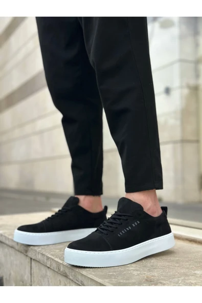 Arda BA0104 Bağcıklı Siyah Süet Beyaz Taban Spor Klasik Erkek Ayakkabı ürün görseli 1
