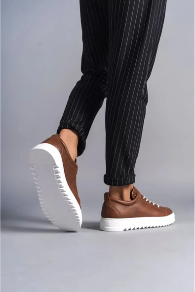 aradimtaradim SLW152 Cool Bağcıklı Cilt Erkek Günlük Spor Klasik Ayakkabı CBT - Taba - Resim 3