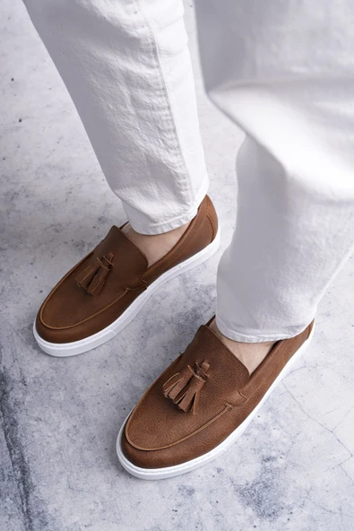 Arda Erkek AyakkabıSLW153 Bloom Bağcıksız Püsküllü Cilt Erkek Günlük Spor Klasik Ayakkabı CBT - Taba - Resim 3