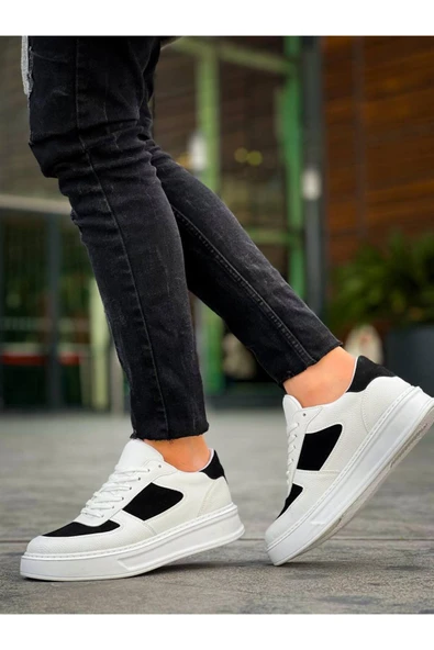 Arda Erkek AyakkabıKB-X8 Kuback Beyaz Siyah Cilt Yüksek Taban Günlük Spor Ayakkabı - Resim 3