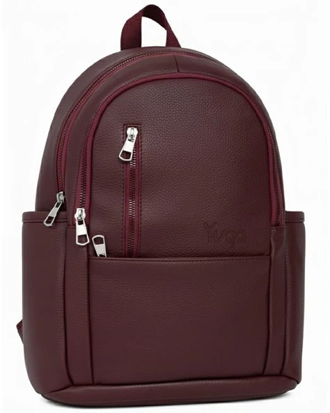Yuga Suni Deri Dört Gözlü Sırt Çantası Bordo ürün görseli