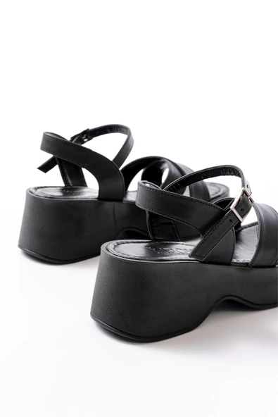 İnfon Ayakkabı Marketi sandalet24414-1005 Siyah Günlük Çapraz Dolgu Topuk Kadın Sandalet - Resim 5