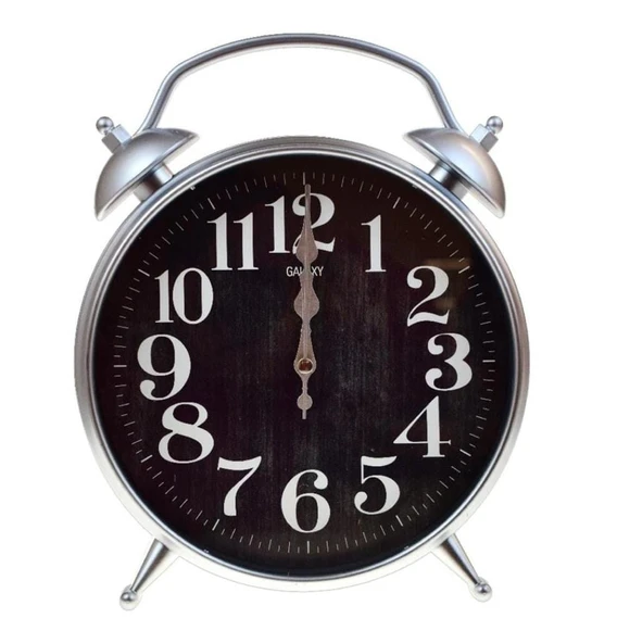 Dekoratif Antik Peter Masa Saati - gümüş kasa siyah renk 25+31 cm