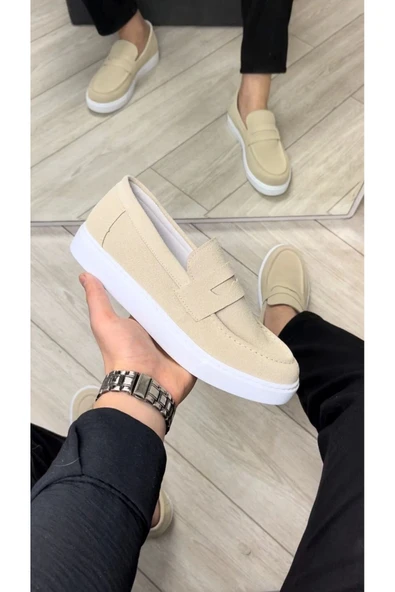 Eng SLW180 Estilo X Bağcıksız Süet Erkek Günlük Spor Klasik Ayakkabı SBT - Krem ürün görseli