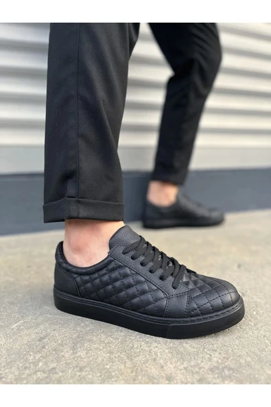 Joy Ayakkabı JY166 Prestige Bağcıklı Cilt Kapitone Desenli Erkek Günlük Sneaker Ayakkabı CST - Siyah ürün görseli 1