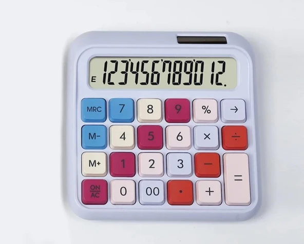 12 Haneli Güneş Enerjili Hesap Makinesi Açılı Geniş Ekran, Çift Güç Kaynağı Solar BÜYÜK BOY LİLA