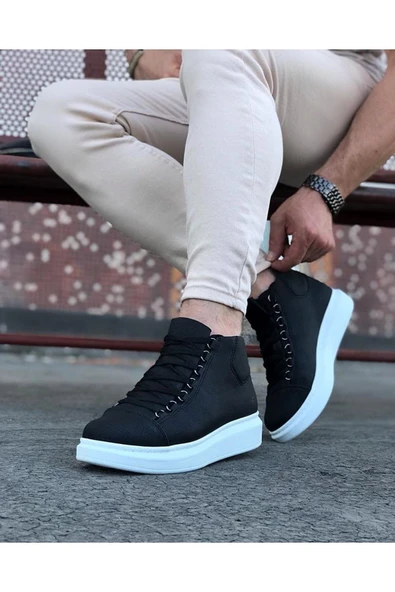yeni Wagoon WG032 Siyah Bağcıklı Sneakers Yarım Bilek Bot - Resim 3