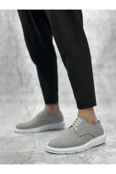 Arda BA0003 Bağcıklı Klasik Spor Koyu Gri Renk Keten Yüksek Taban Casual Erkek Ayakkabı - Resim 2