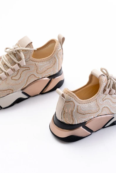 İnfon Ayakkabı Marketi Spor Ayakkabı RS-402 Siyah Bağcıklı Fileli Taşlı Platin Taban Günlük Kadın Spor - Resim 4