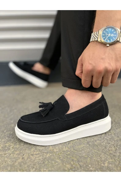 Joy Ayakkabı JY154 Blaze Bağcıksız Püsküllü Süet Erkek Günlük Spor Klasik Ayakkabı SBT - Siyah - Resim 3