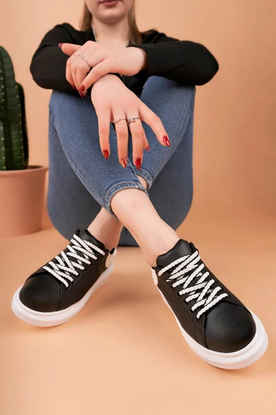 Arda AyakkabıLuis a Costa LC107 Siyah Arka Beyaz BT Bağcıklı Kadın Ayakkabı - Resim 3