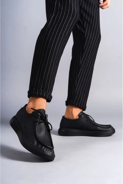 aradimtaradim SLW170 Tornado Bağcıklı Cilt Erkek Günlük Spor Klasik Ayakkabı CST - Siyah ürün görseli