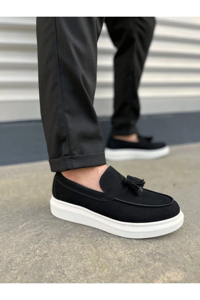 Joy Ayakkabı JY154 Blaze Bağcıksız Püsküllü Süet Erkek Günlük Spor Klasik Ayakkabı SBT - Siyah ürün görseli
