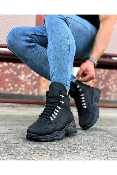 Moda Leyla Wagoon WG07 Kömür Renk Uzun Bağcıklı Bot - Resim 3