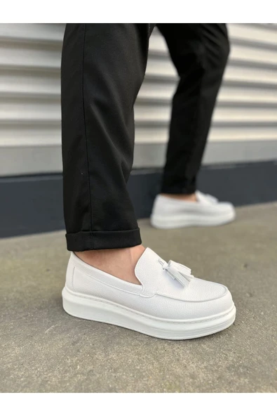Joy Ayakkabı JY154 Blaze Bağcıksız Püsküllü Cilt Erkek Günlük Spor Klasik Ayakkabı CBT - Beyaz ürün görseli 1
