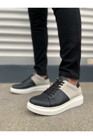 Joy Ayakkabı JY151 Boost Bağcıklı Cilt Süet Erkek Günlük Sneaker Ayakkabı CSBT - Siyah/Gri - Resim 2