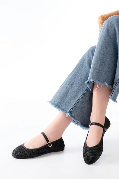 İnfon Ayakkabı Marketi Babet7432 Siyah Fileli Toka Detaylı Günlük Kadın Babet ürün görseli