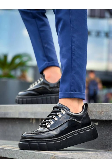 Arda Erkek AyakkabıKB-X10 Kuback Siyah Rugan Siyah Yüksek Taban Günlük Spor Ayakkabı - Resim 2