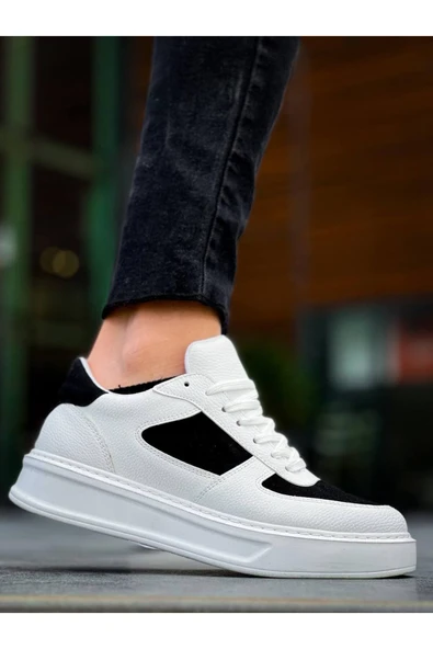 Arda Erkek AyakkabıKB-X8 Kuback Beyaz Siyah Cilt Yüksek Taban Günlük Spor Ayakkabı - Resim 2