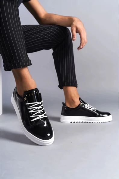 SALWO SLW152 Cool Bağcıklı Rugan Erkek Günlük Spor Klasik Ayakkabı RBT - Siyah ürün görseli 1